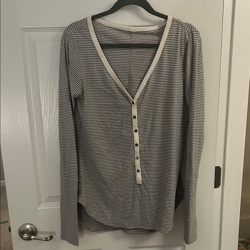 Lululemon Long-Sleeve V-Neck Henley Top - Gray and White